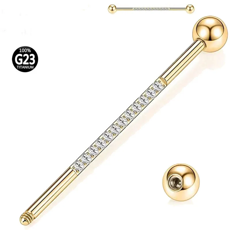 Implant Grade ASTM G23 Titanium External Threaded Industrial Barbell Piercing Zircon Ear Body Piercing Jewelry for Women Men