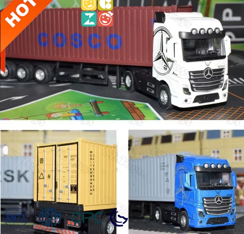 New Diecast Alloy Truck Toy Car Model Removable Engineering Transport Container Lorry Vehicle With Light Pull Back Toy For Boys