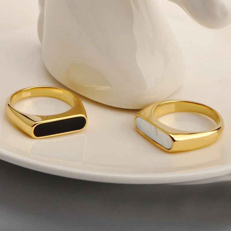 316L stainless steel premium quality mother of pearl/onyx ring
