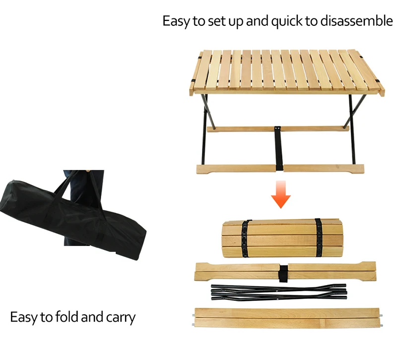 Outdoor Portable Picnic BBQ Folding Roll Wood Camping Table