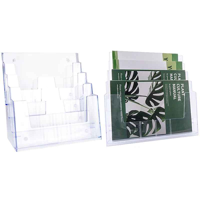 Magazine Brochure Storage Rack Display Holder Desktop Wall Mounted A4 Size Acrylic Advertising
