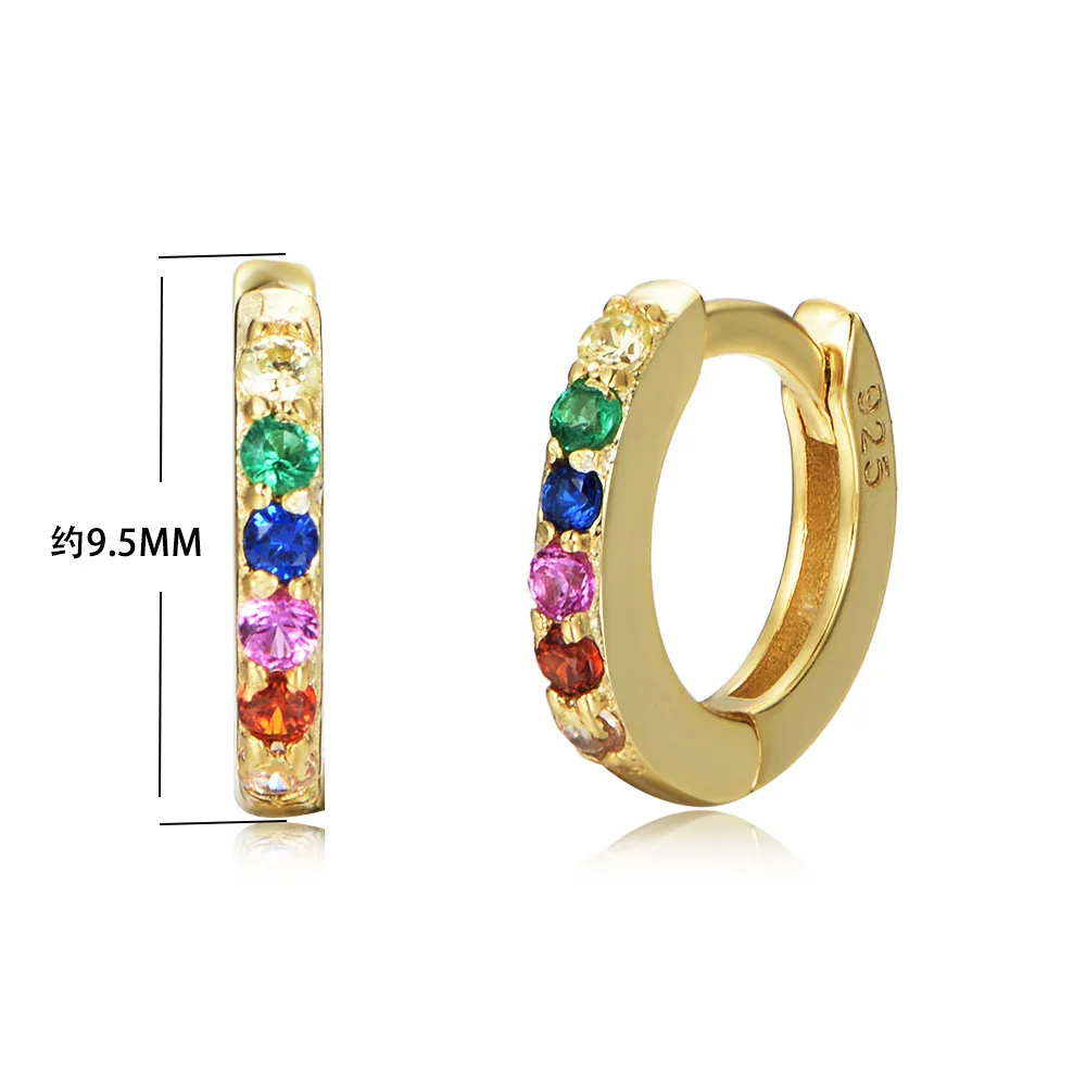 2021 New fashion 925 Sterling Silver Rainbow Pave Huggie Earrings 18K Gold Vermeil Hoops Earrings Colorful Rainbow huggies