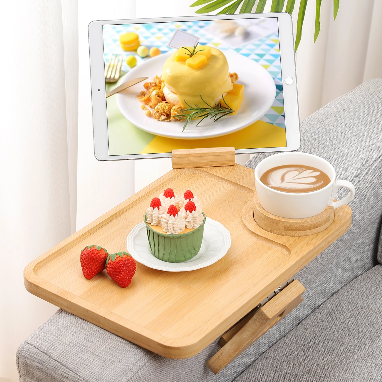 Customer 360 Rotating Tray Bracket Sturdy Couch Arm Tray Couch Snacks Cup Holder Bamboo Sofa Arm Tray