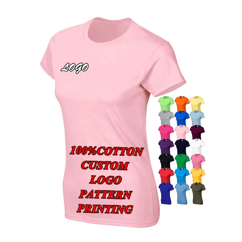 
Custom logo printing Tshirt O neck plain fitted 100% Cotton blank white slim women T shirt 