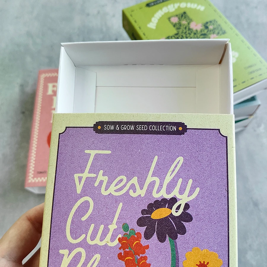 White Cardboard Paper Drawer Box Packaging With Colorful Custom Logo For Seed