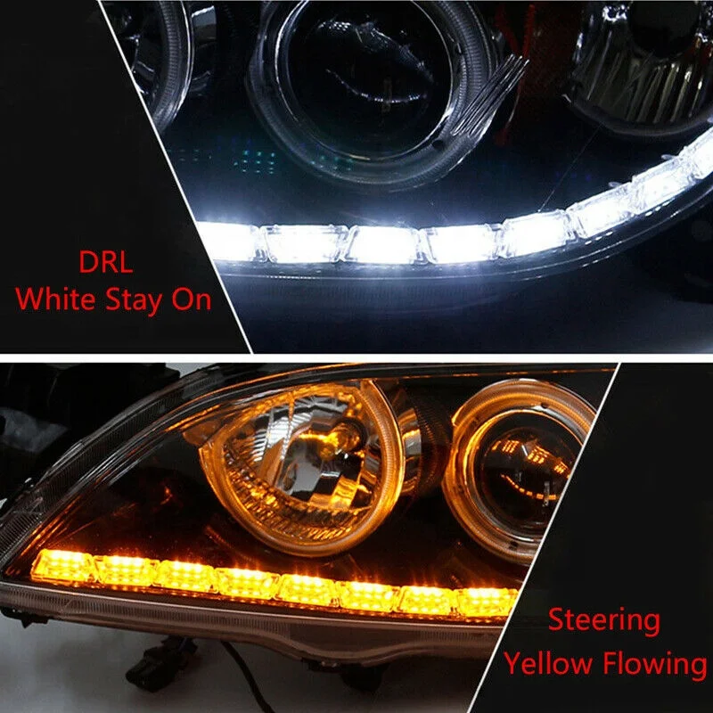 2x Universal Waterproof Flexible 16 LED Strips White yellow DRL Daytime Running Light