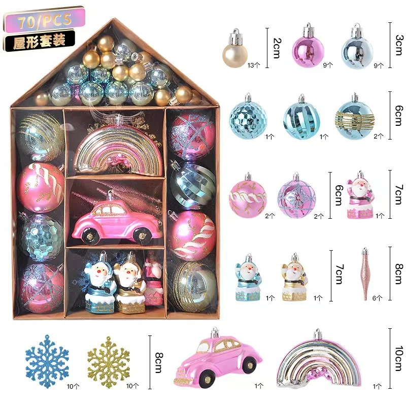 Popular Christmas Ball Sets 70PCS/Box PS Painted Balls Bauble For Hanging Tree Decoration Ornament Colorful Sets Xmas supplies
