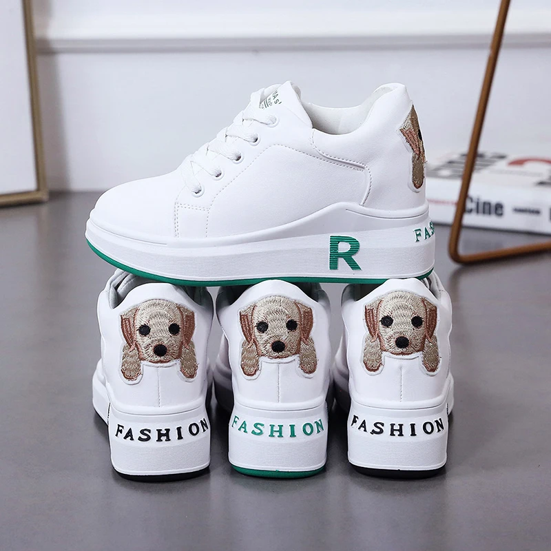 Korean version of leather belt breathable casual shoes thick bottom increased non-slip female jogging shoes sports shoes walking