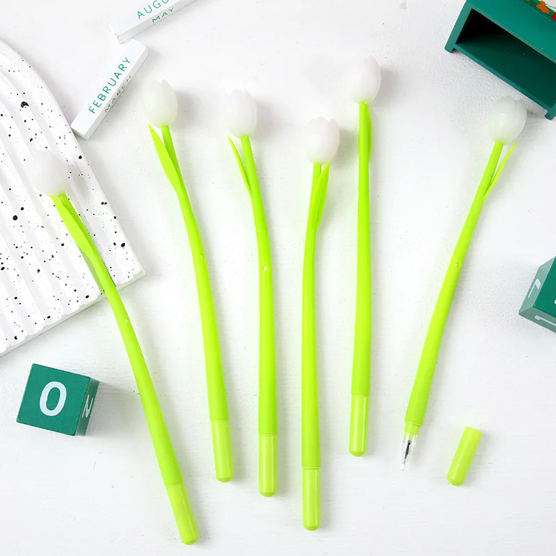 Cute Plant Flower Pen Light Changing Tulip Shaped Neutral Pen 0.5mm Student Exam Writing Office Signature Fountain Pens