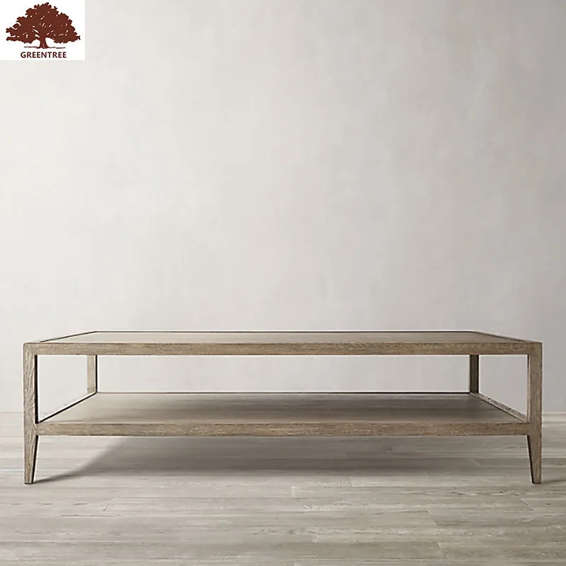 New Sales Home Furniture Living Room French Style Solid Oak Wood Brush Rectangle Antique Coffee Table
