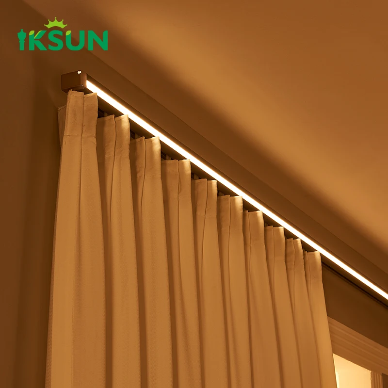 IKSUN Curtain Pelmet Single Track Living Room Bedroom Optional Customize Length Curtain Rail Track With Valance and LED lights
