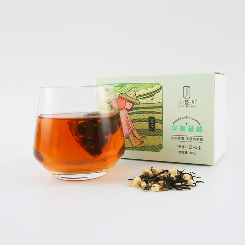 Jasmine mixed dark black tea packed by instant bags