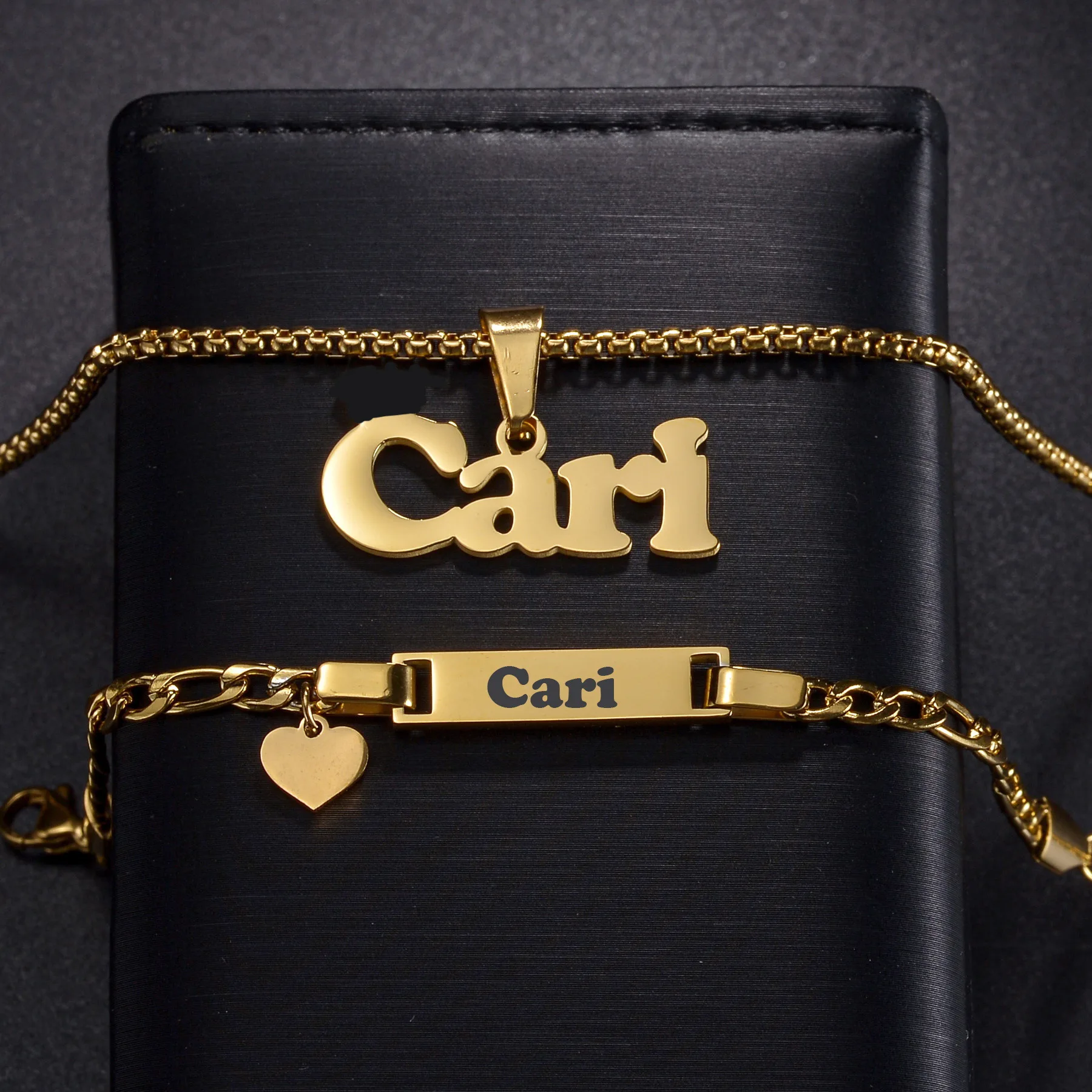 Custom Tranish Jewelry Set Custom Name Pendant Stainless Steel Engraving Letter Bracelet For Children Baby