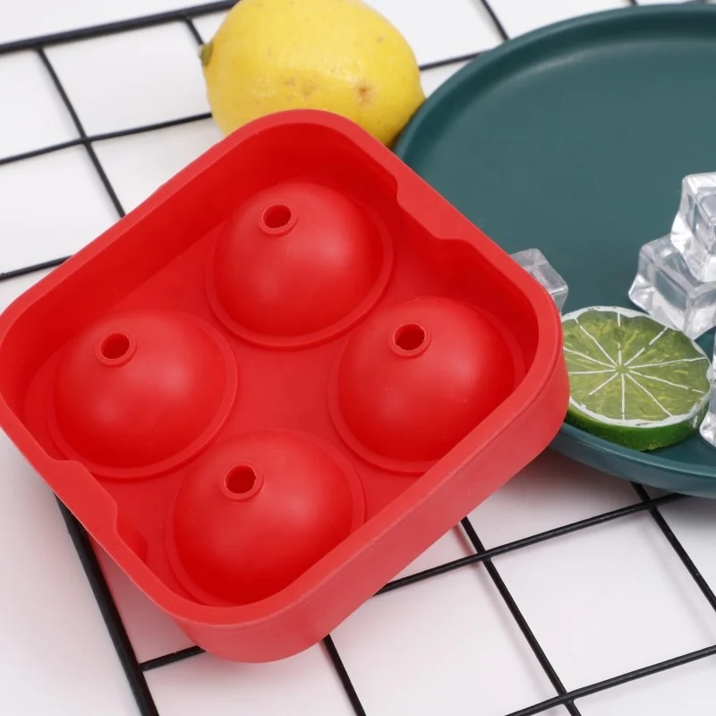 Factory price silicone Ice Cube Trays Silicone 4 Spheres Whiskey Ice Ball Maker Large Square Ice Cube Molds