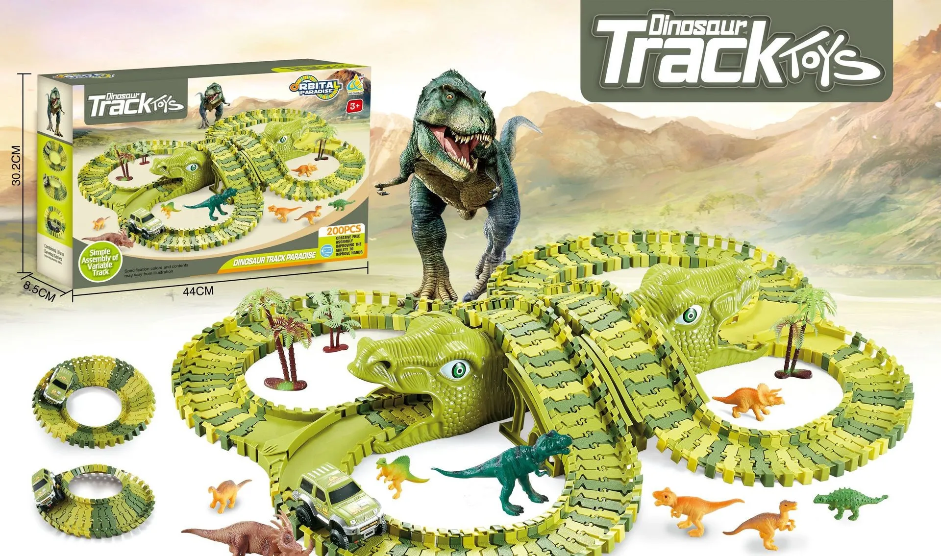 Construction Toys Electric Dinosaur Car Train Dino World Slot Toys Play Set Dinosaur Racer Track Toys For Boys Kids
