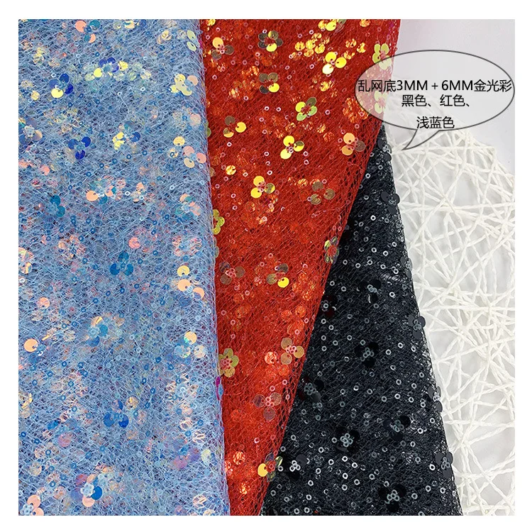 Wholesale fashion style luxury sliver embroidery soft poly spandex tulle mesh lace full stripe 3mm sequin net fabric