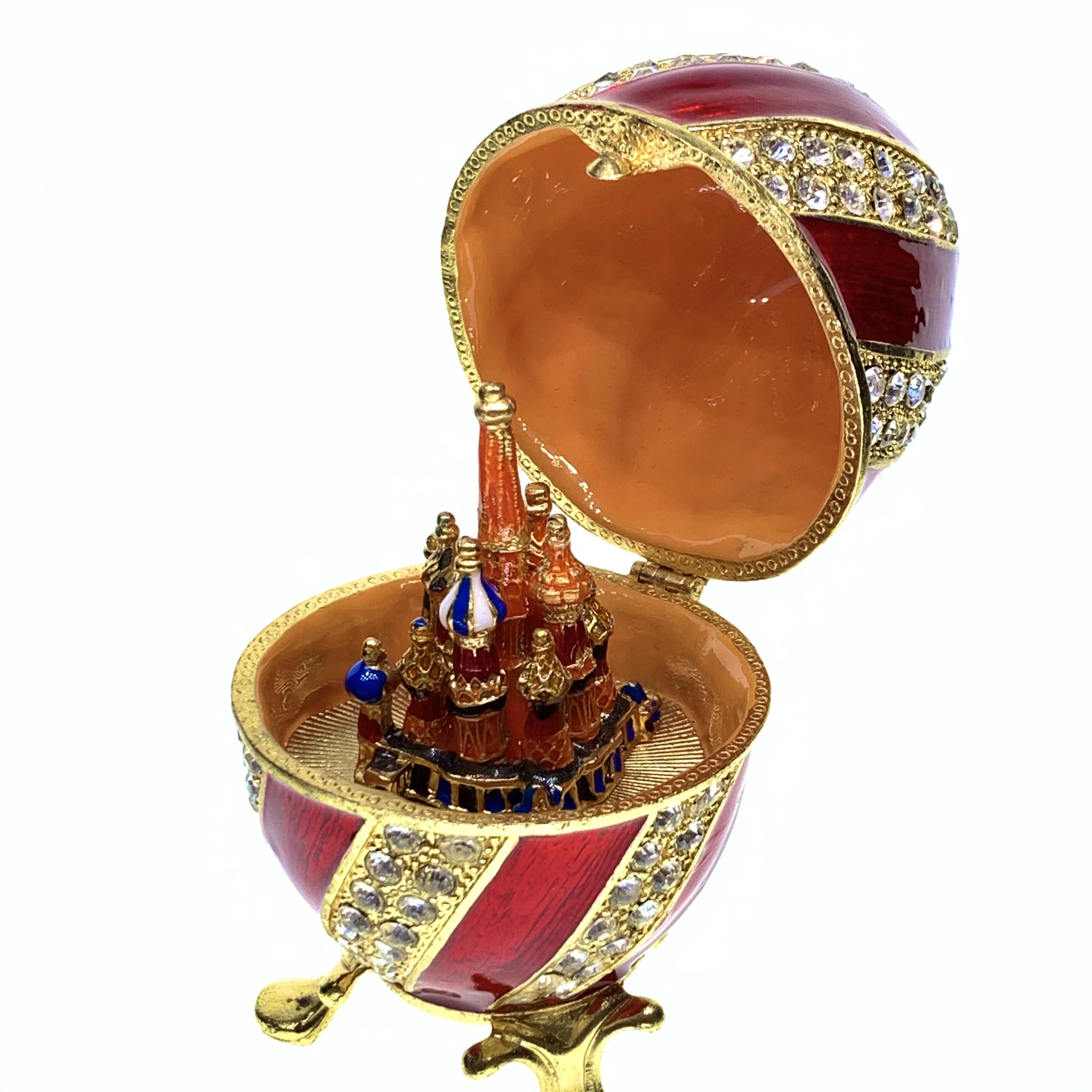 Elegant blue flower faberge egg metal trinket box enamel craft gift item decoration