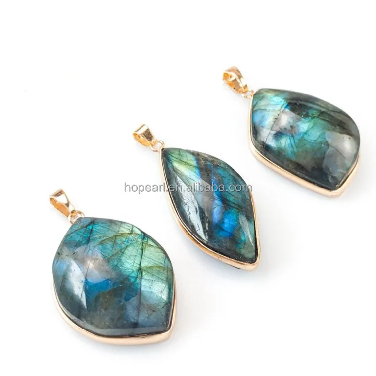 JGP21 Gold Plated Bezel Pendant Irregular Shape Natural Stone Labradorite Jewelry