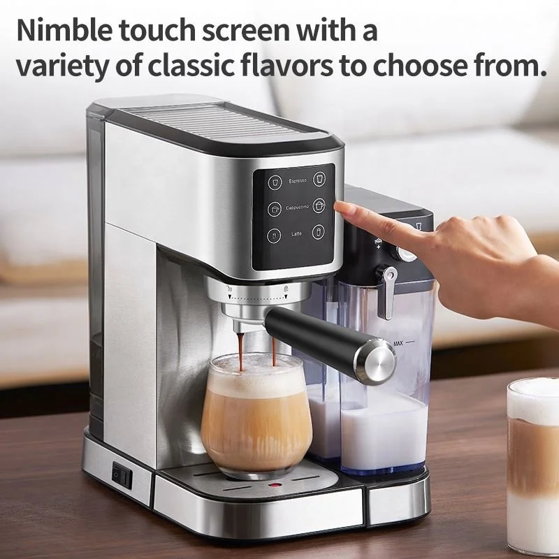 Professional 20 Bar Stainless Steel One-touch Single Double Shot Espresso Cappuccino Latte Machine With Built-in Milk Frother