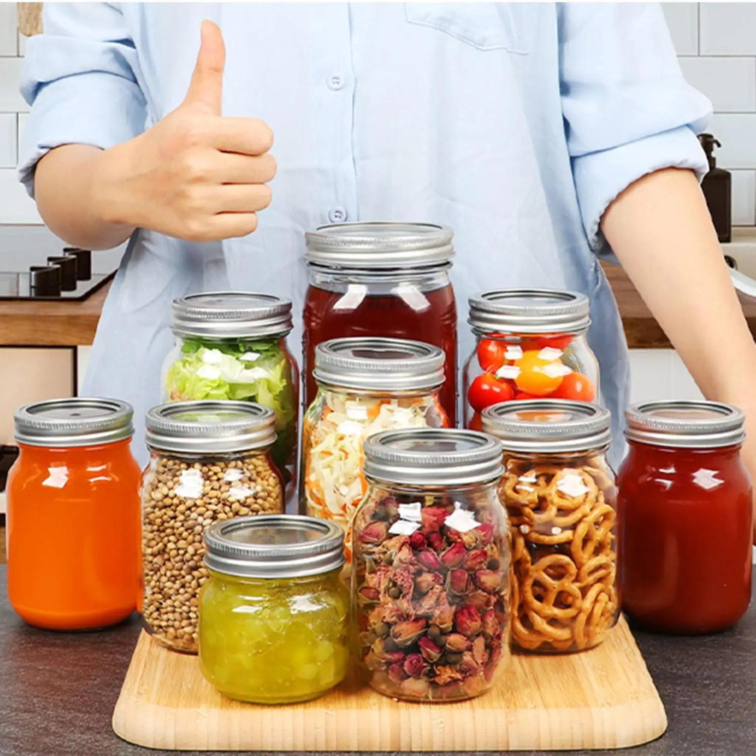 16oz 32oz 1000ml wide mouth square round shape glass mason jar with metal lid Wedding Favors Shower Favors DIY Spice Jars