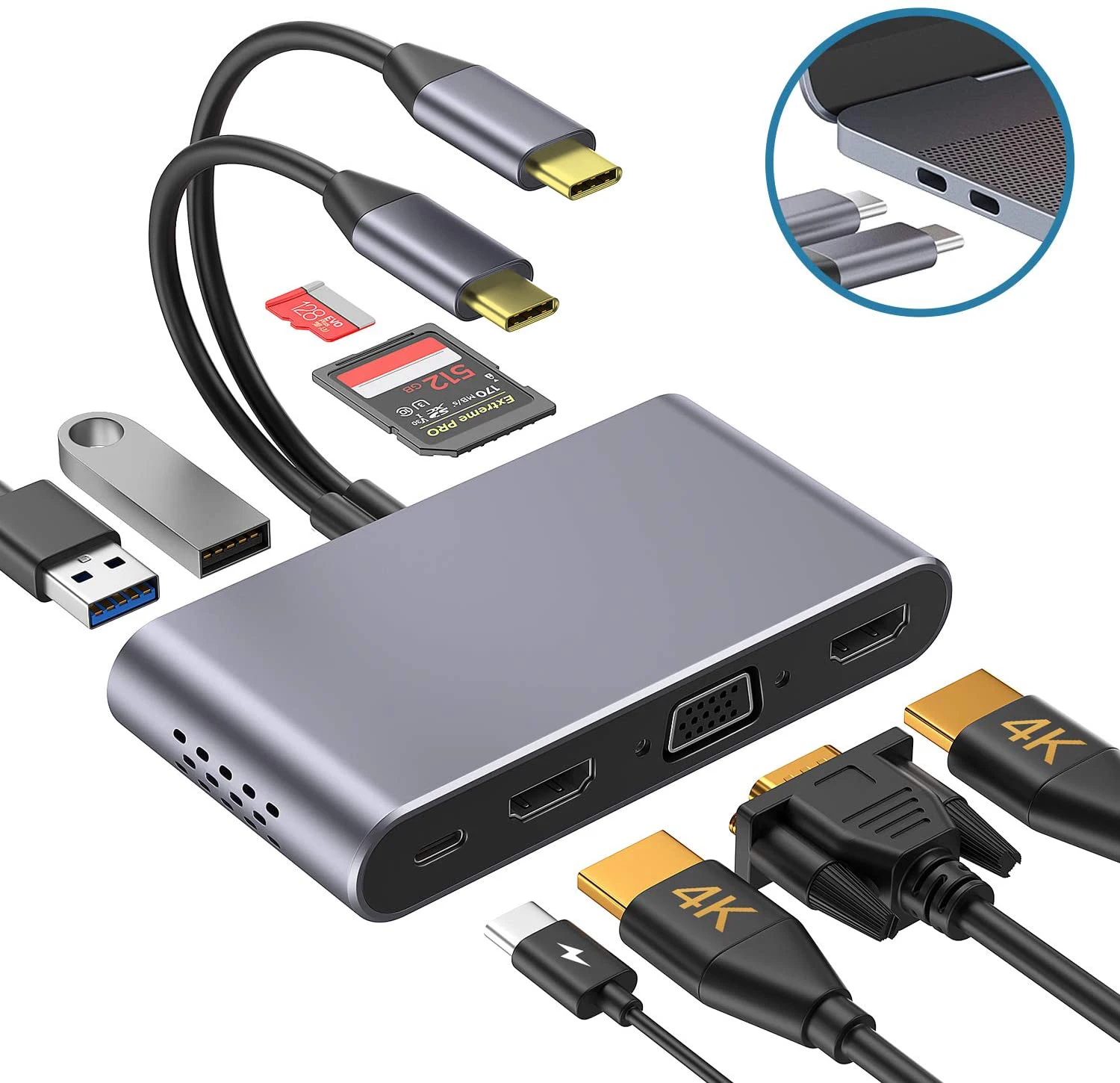 Док-станция 8in2 для ноутбука с разрешением 4K HD, 1080P, VGA, тройным дисплеем, совместима с MacBook Pro 2020-2016