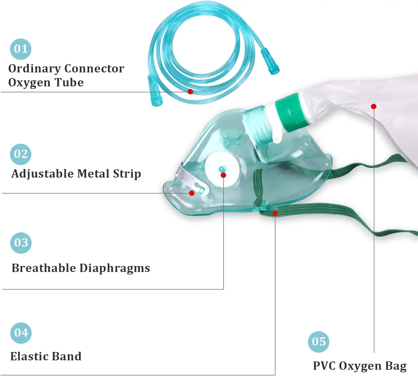 Medical Disposable High Concentration Non-Rebreathing Oxygen Mask Without natural rubber latex