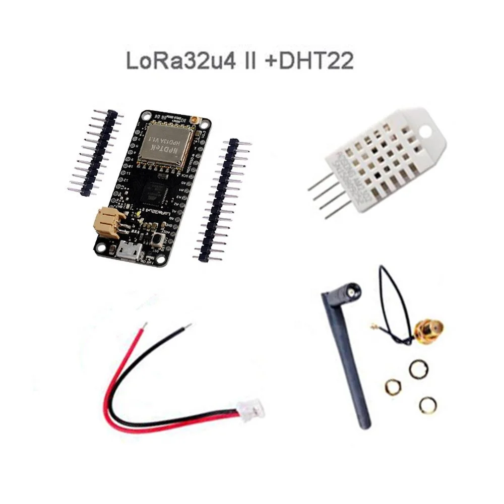 868MHz-915MHz LoRa32u4 II Temperature Humidity Sensor Kit LoRa Module with Antenna and DHT22 Temperature Sensor for Arduino