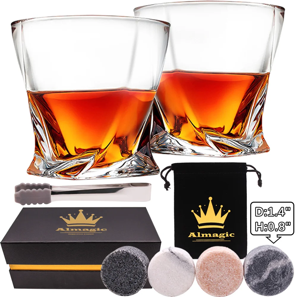 Custom logo whiskey stones and crystal glasses gift set for corporate promotional gift items
