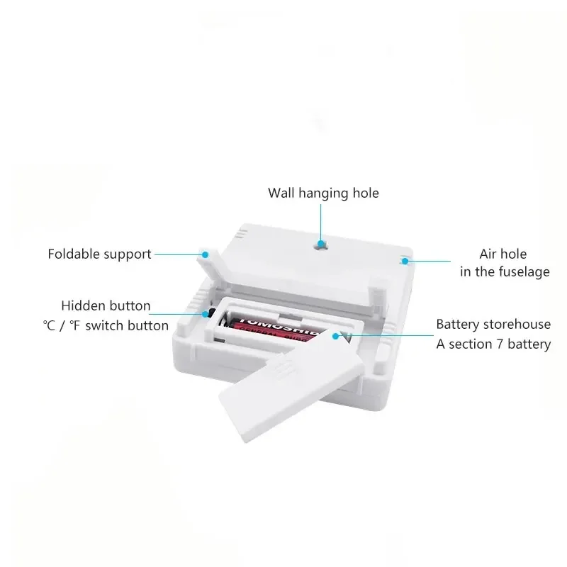 Digital Thermometer Hygrometer Clock Alarm/Alarm Calendar 5 Functions Large Screen Desktop Stand & Wall Mount White