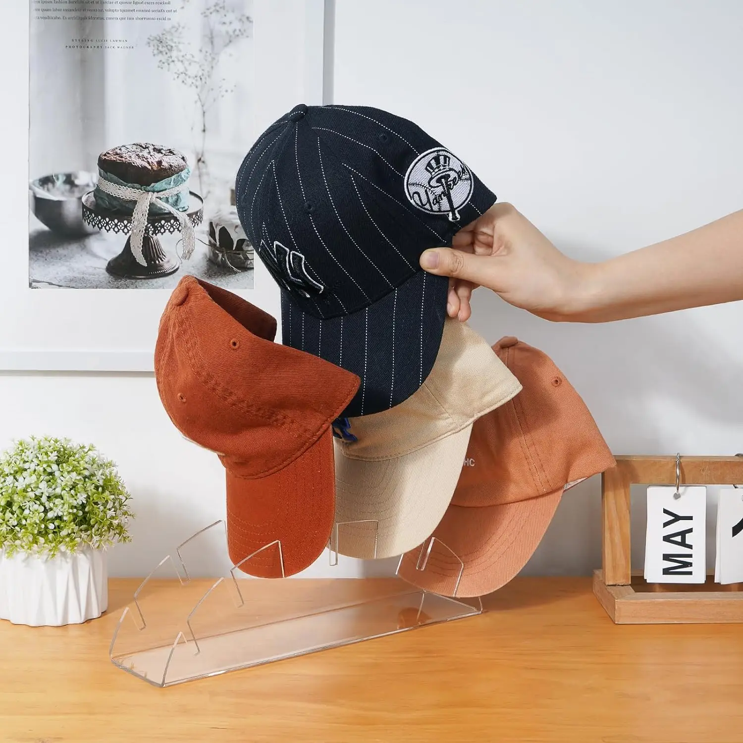 2pcs Acrylic Baseball Cap Hat Stand Arch-Shaped Desktop Drawer Organizers No Install Hat Racks 14 Baseball Caps Organizer