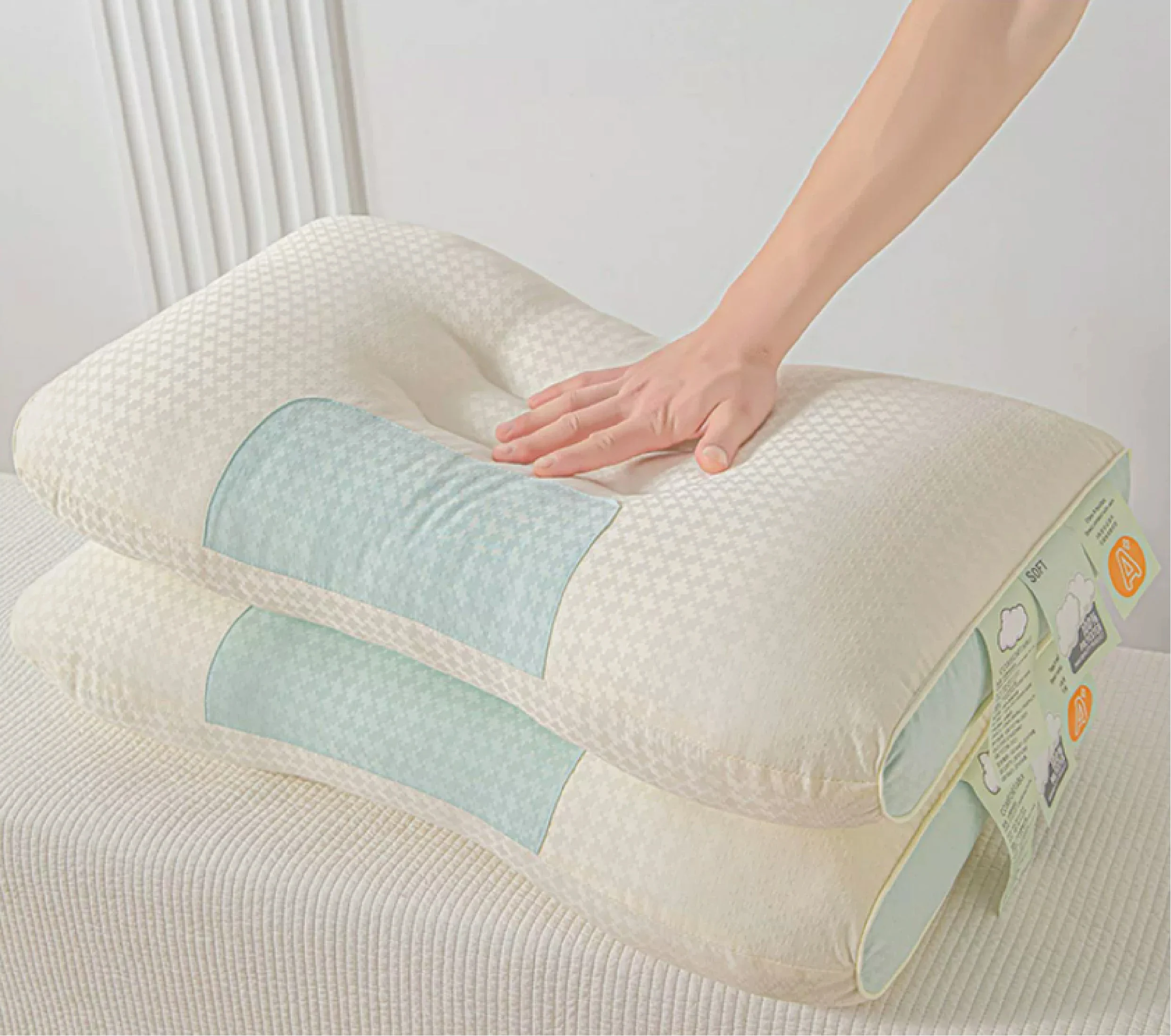 JOURM Cervical spine protection, sleep massage, pillow, three-dimensional feather and down pillow, skin-friendly knitted fabric
