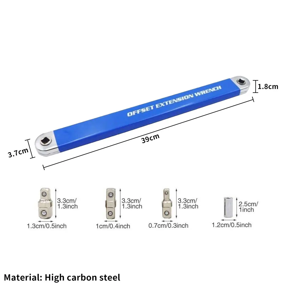 Offset Extension Wrench High-Carbon Steel 15.4inch Impact Socket Ratchet Wrench Tool with 1/4inch 3/8inch 1/2inch Square Wrench