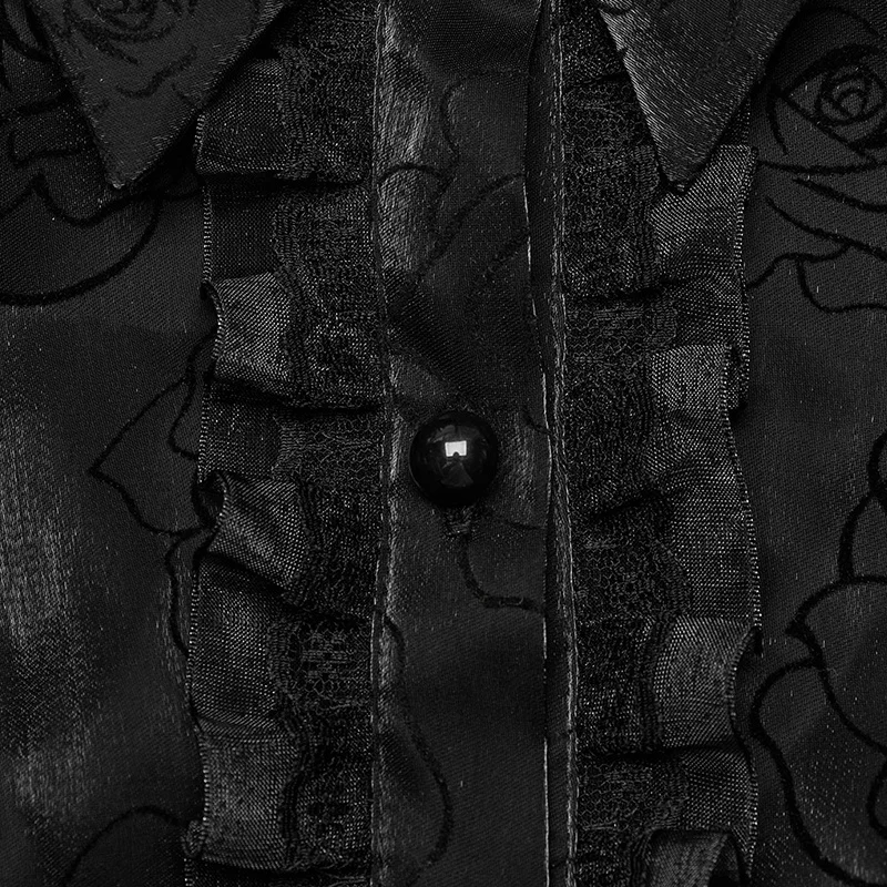 PUNK RAVE WLY-104XCF Goth Vintage Rose Patterned Shirt Sexy Perspective Slim Organza Shirt Lolita Flared Sleeves Lace Blouse