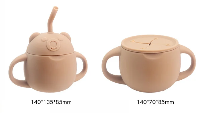 2-in-1 Silicone Training Cup, Baby Sippy Cup with Straw & Snack Lid for 6 months+ Break Resistant, Toddler Smoothie Cup