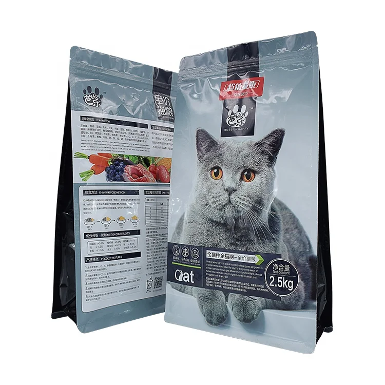Hot Selling Pet Food Packing Bag Printed Laminated Plastic Packaging Matte Foil Ziplock Flat bottom pouch