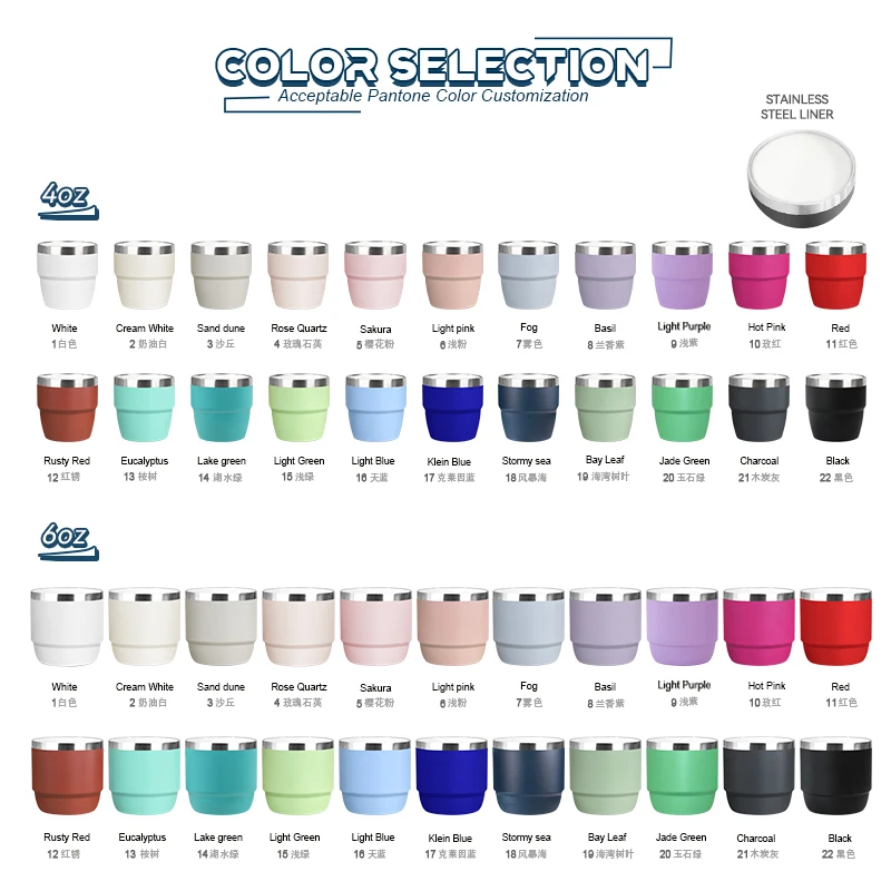 Wholesale 4oz 6oz Stackable Ceramic Mug Camping Stainless Steel Vacuum Insulated Coffee Mug Shot Tea Cup Espresso Mug