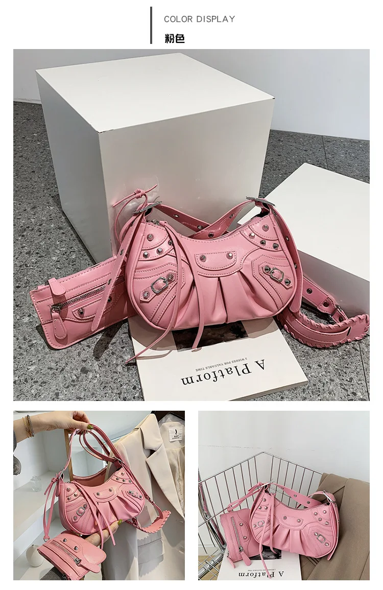 Fashion Chain Rivet Women Hand Bag Pu Leather Designer Shoulder Messenger Ladies Bags 2023 Purses And Handbags