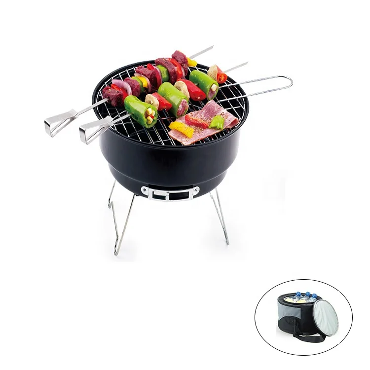 Cooler Bag Small Outdoor Folding Portable Barbecue Charcoal Round Shape BBQ Camping Grill