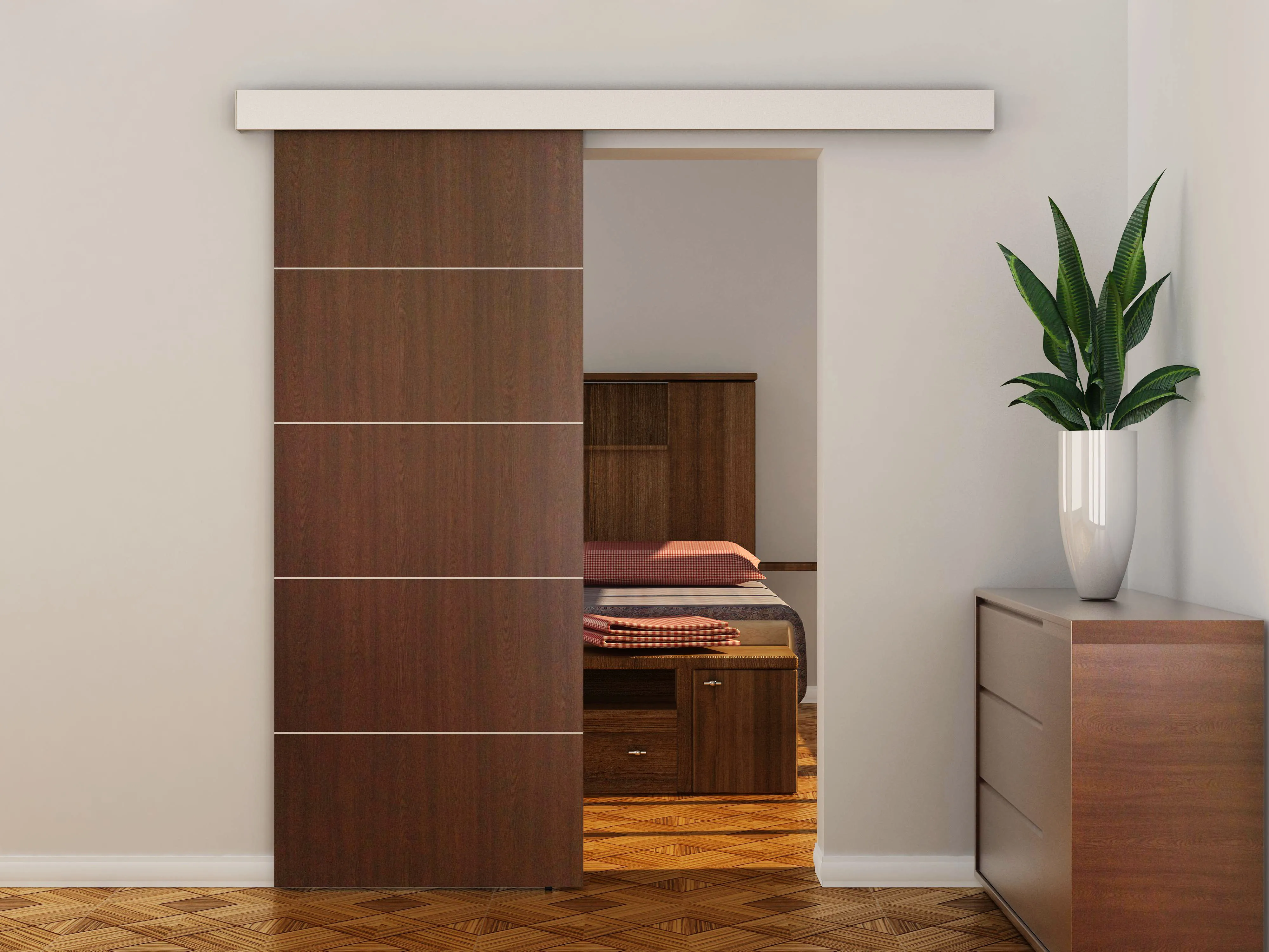 Modern industrial Interior Double Heavy Duty Wooden Sliding System Barn Door Hardware Kit Roller