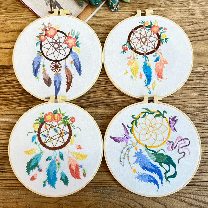 Dream Catcher Leather Stamped Embroidery Starter Cross Stitch Kits for Adults Kids