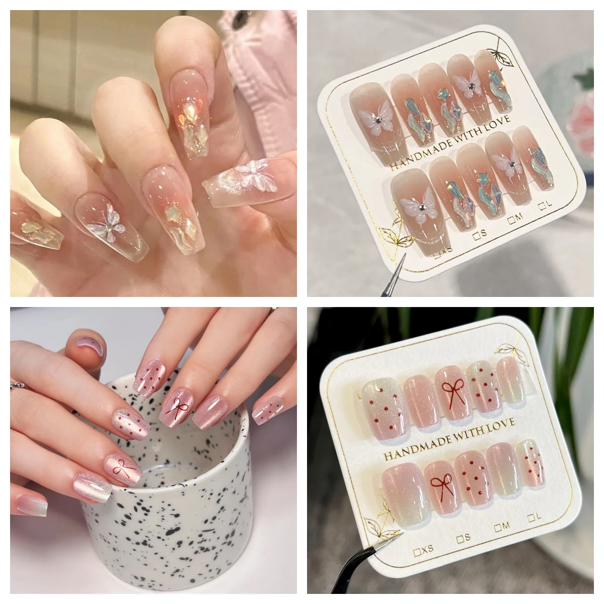 Cat Eye  False Nail  Spring Summer New Flower Nail Finished SquareWholesale Press On Nails For Girls