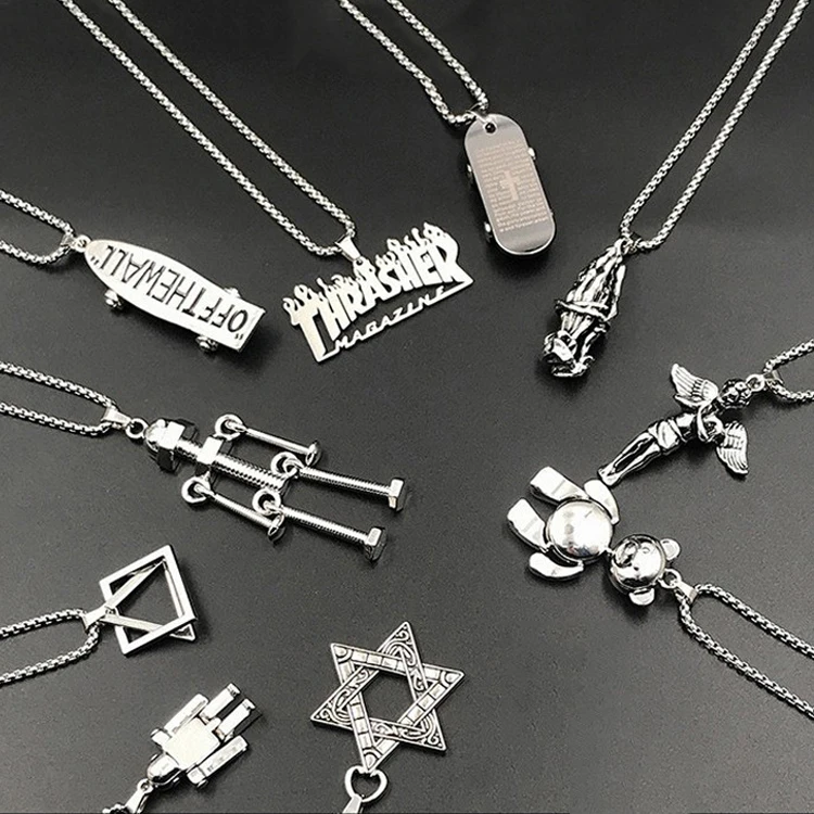 Fashion Jewelry Titanium Steel Necklace Alloy Plating Hip Hop Skateboard Pendant Long Chain Necklace