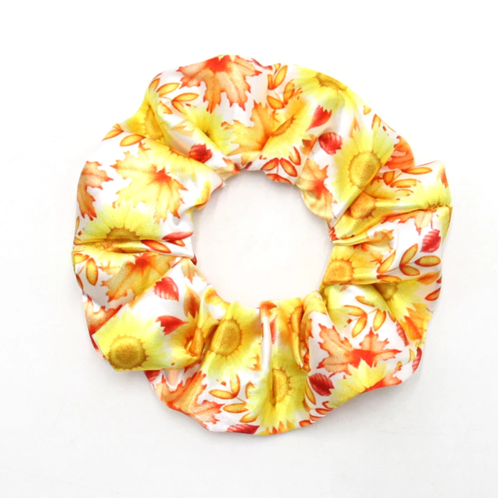 Custom Printed Silk Satin Elastic Hair Ties Multi Color Scrunchies