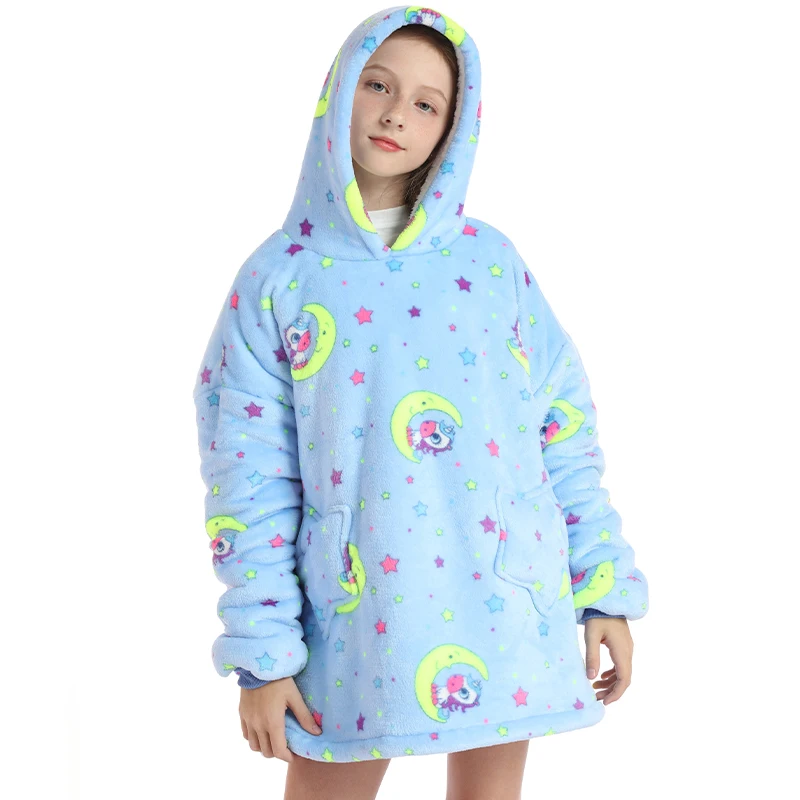 3d Premium Flannel Sweatshirt Custom Wearable Blanket Fleece Oversized Hoodie Blankets For Girls Boys Kids