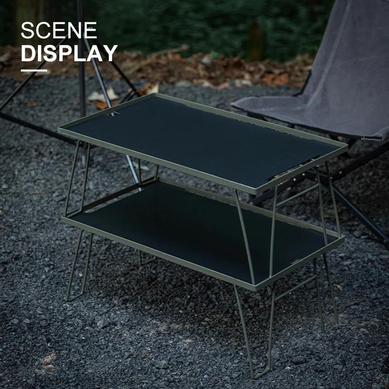 IGT Heavy duty green storage rack 2 shelves camping picnic table & chair set  metal camping kitchen folding table