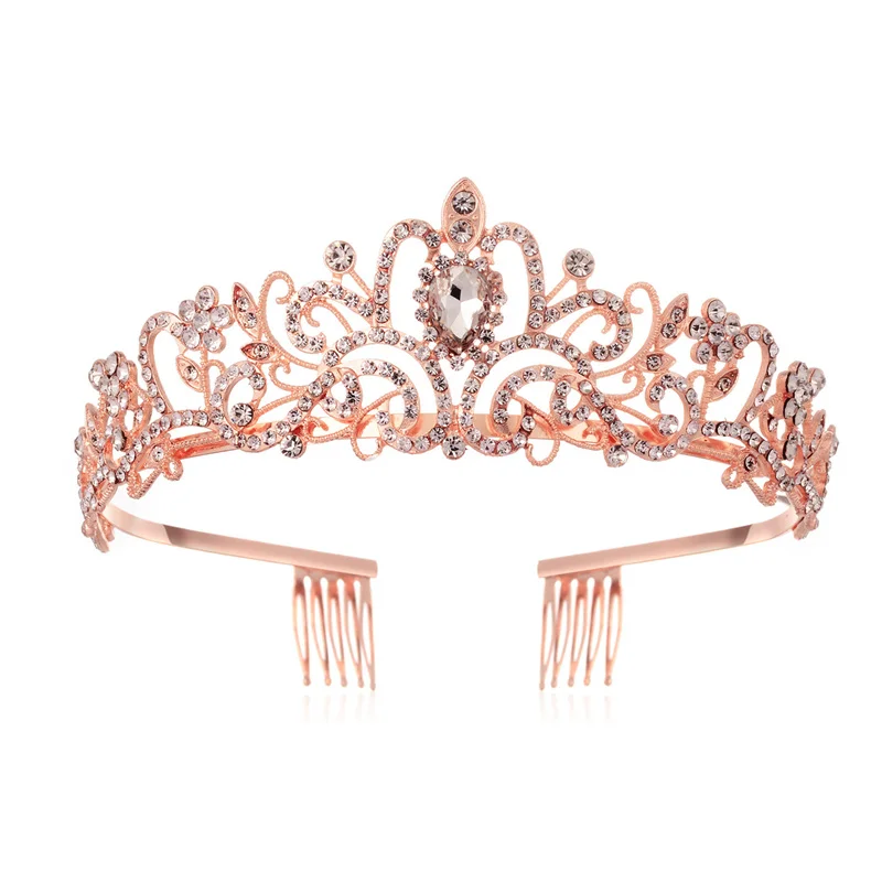 Best Selling Halloween Pink Rhinestone Crown Tiara Hair Jewelry Performance Birthday Party Alloy Hair Accessories For Girls