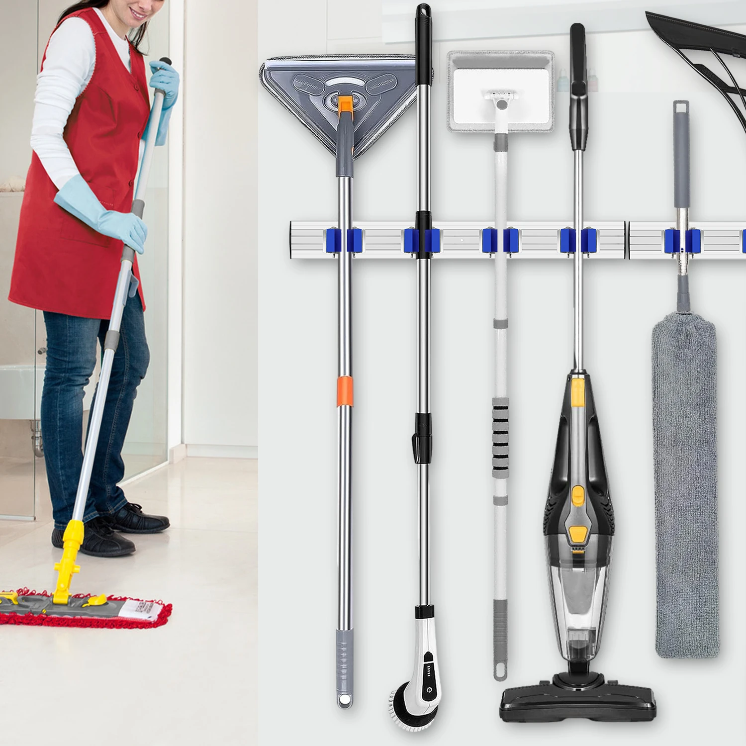 Heavy Duty Upgraded Metal Aluminum Storage Organizer Hanger Wall Mount Garden Rack Broom Mop Holder