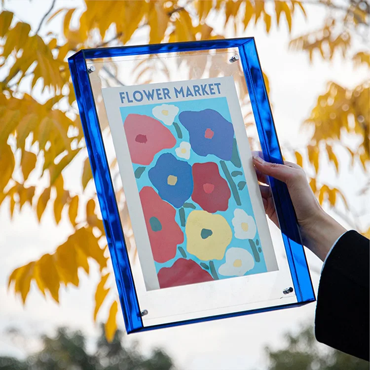 Acrylic double-sided transparent suspension poster frame mounting wall creative tray table storage