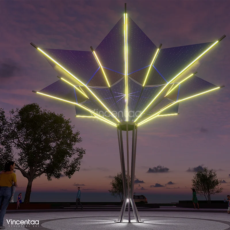 Vincentaa Light Sculpture LED Art Outdoor Park Stainless Steel Tree 3D Sculpture