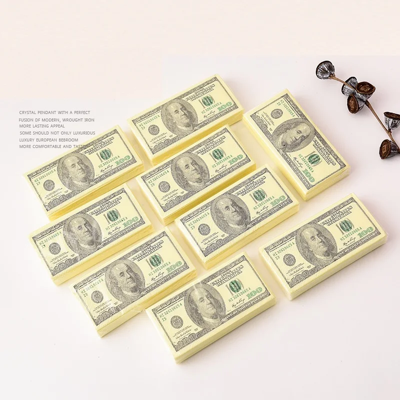 Primary Wood Pulp Small Bag Portable Colored Toilet Money Tissue Funny 100 Dollar Paper Napkins